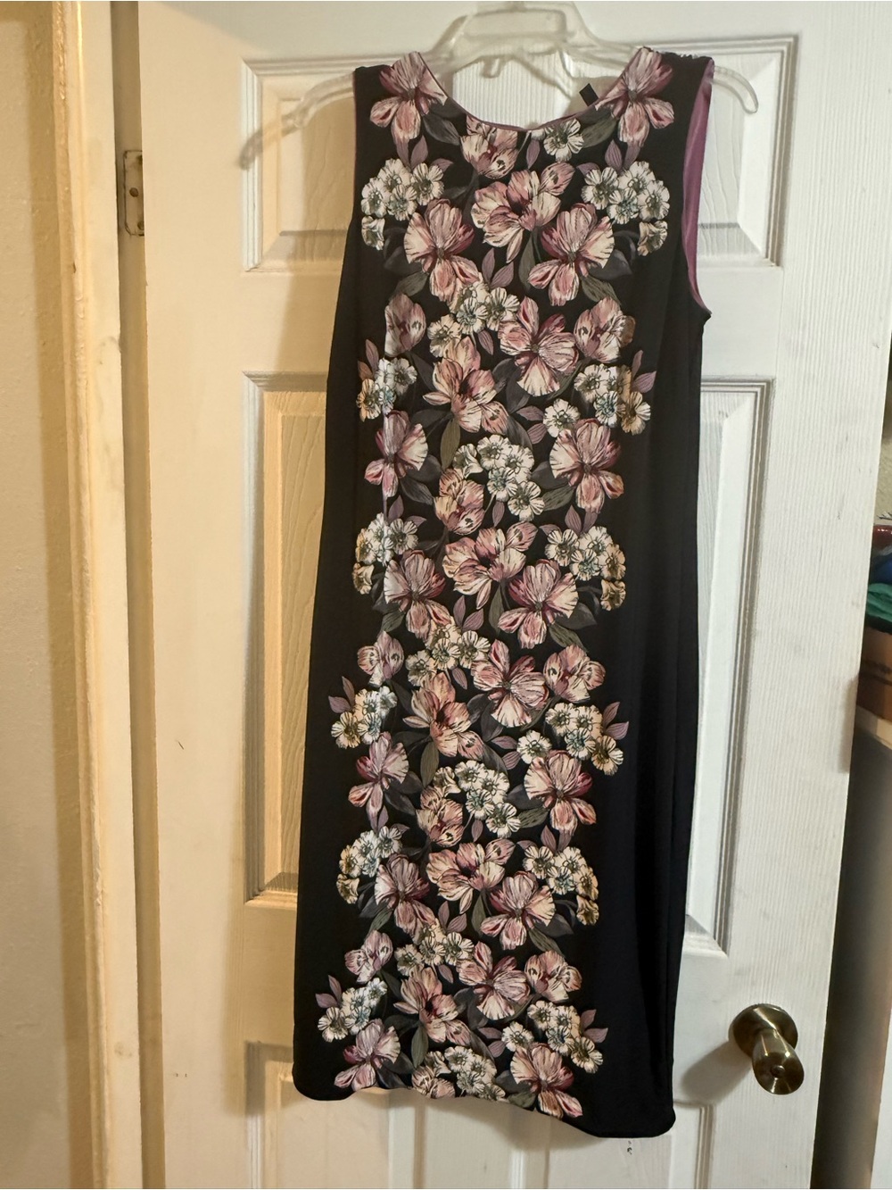 White House Black Market Black Midi Dress with Pink and White Floral Panel